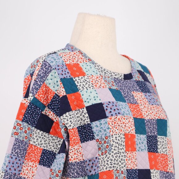 LANDS' END Quilted Crewneck 3/4 Sleeve Cotton-blend Jersey Sweater Size L - Picture 3 of 7